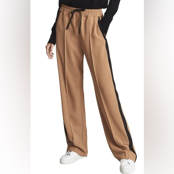 Reiss Frazer Brown Black Side Stripe Track Pants, Petite 4 - Picture 1 of 11
